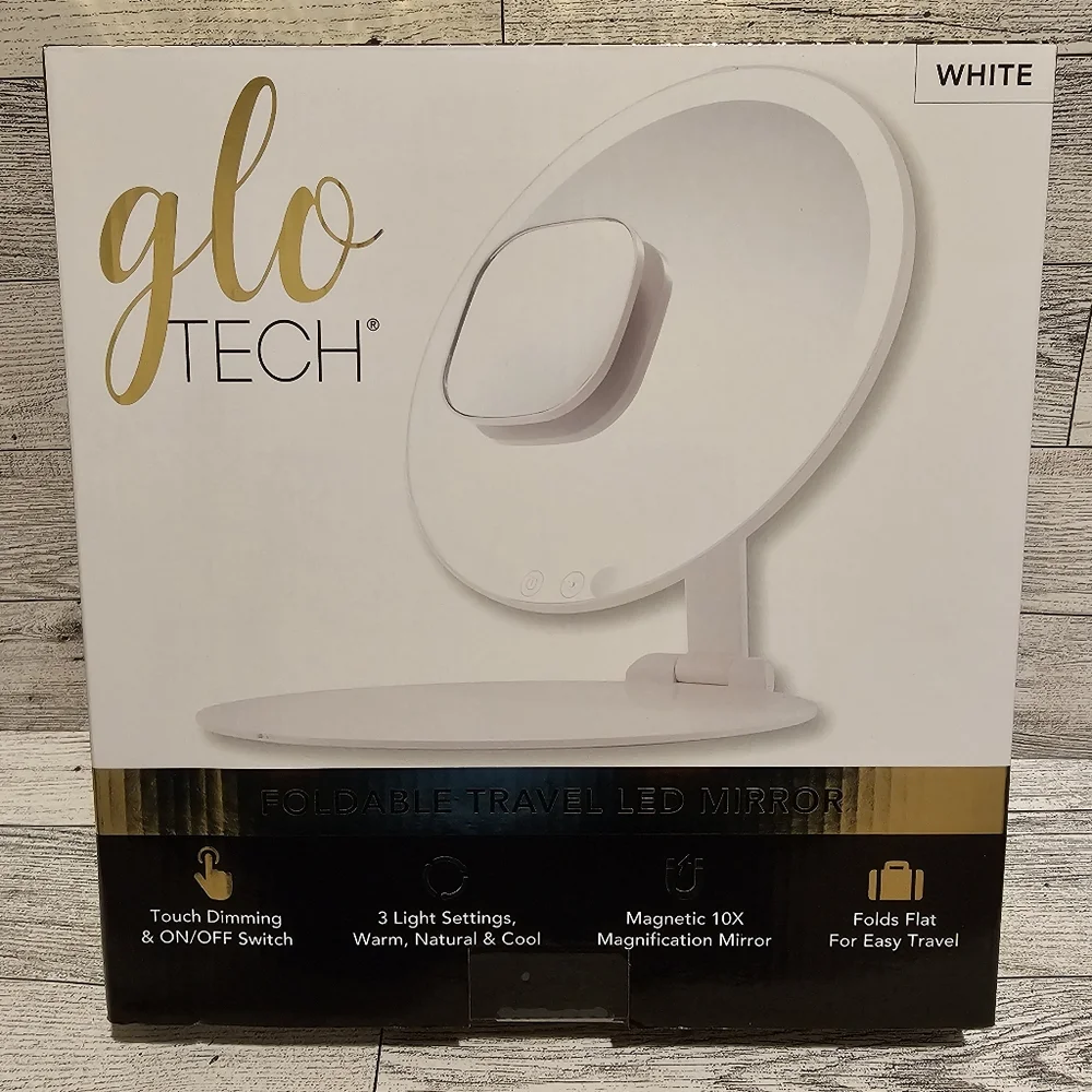 White Foldable Travel LED Vanity Mirror